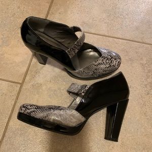 Black/snakeskin heels